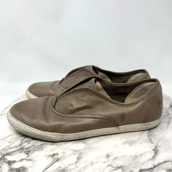 Frye Mindy Slip On Oxford Sneakers Gray Taupe Leather 8.5 Casual Academia Retro - Picture 3 of 12